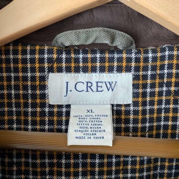 J. CREW Men's Canvas Full Zip Jacket Brown Genuine Leather Collar - Picture 8 of 9